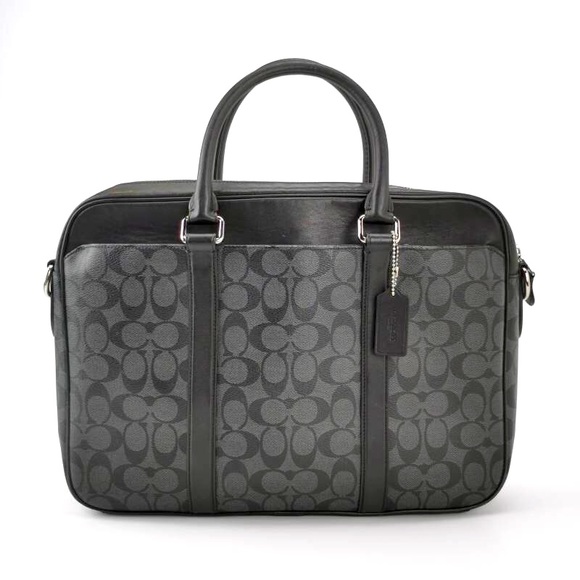 Coach signature laptop bag，Coach signature briefcase bag in charcoal / black - Picture 1 of 10